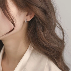 Minimalist S925 silver square hoop earrings with double-row micro-set zircon stones