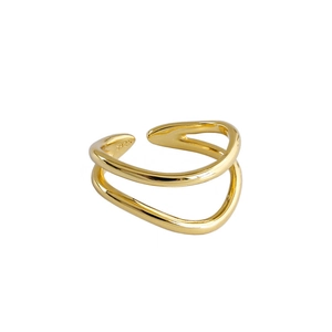 Anello minimalista a doppio strato in argento S925 placcato oro con design ondulato