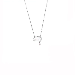 Cloud pendant necklace with white mother of pearl and teardrop zircon on silver chain