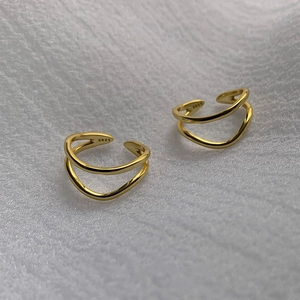 Anello a doppia onda minimalista in argento sterling S925 placcato oro per donne