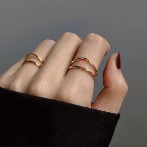 Anello doppio strato curvo color oro per donna in argento s925 stile minimalista