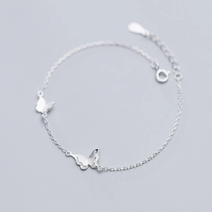 Silver Plated Copper Butterfly Charm Bracelet Tiny Insect Elegant Simple Jewelry For Women Adjustable