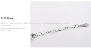 Detail of S925 sterling silver extension chain with teardrop pendant and hallmark