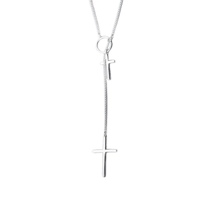 Minimalist S925 sterling silver cross double pendant necklace with long curb chain