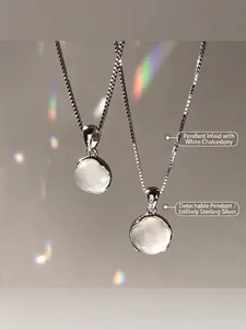 925 sterling silver necklace featuring round white chalcedony with detachable pendant