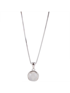 Minimalist 925 sterling silver necklace with a round white chalcedony pendant on a box chain