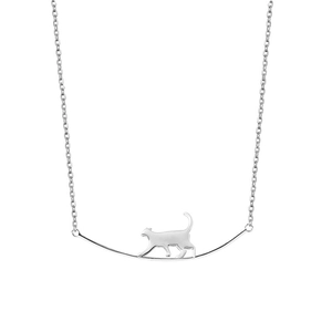 Collier chat minimaliste en argent avec pendentif animal mignon sur barre incurvée