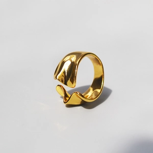 Aesthetic Minimalist Irregular Wave Open Ring Gold Plated Copper Adjustable Liquid Metal Style Jewelry For Women