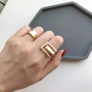 Minimalist 925 silver gold rings with wide irregular waves and geometric rectangle designs