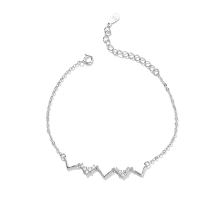 Bracelet S925 en argent fin à ondes cardiaques avec pierres de zircon pour femmes