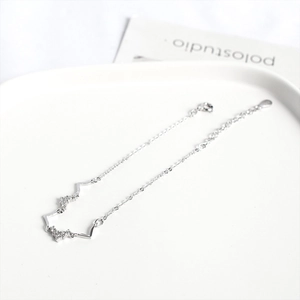 Bracelet minimaliste en argent S925 avec vagues de battement de cœur et zircons brillants