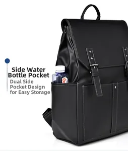 Détail de la poche latérale et du fermoir sur le sac à dos noir minimaliste