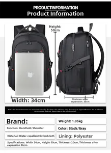 Detailed technical specifications and dimensions for the durable Oxford travel backpack