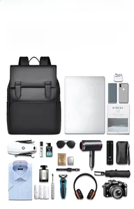 Top view of large capacity waterproof business backpack showing laptop and travel storage