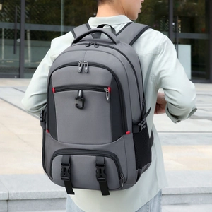 Ergonomic padded S-shaped shoulder straps and breathable mesh on large travel backpack