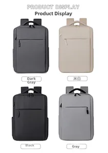 Detail view of the sleek business backpack in dark grey, off-white, black, and grey options