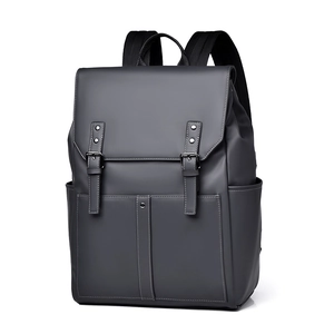 Sac à dos gris foncé minimaliste à grande capacité avec boucles en cuir synthétique haut de gamme