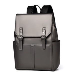 Sac à dos vintage gris foncé en cuir synthétique avec boucles et grande capacité