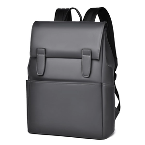 Sleek matte charcoal grey business backpack for men with dual contrast stitching straps