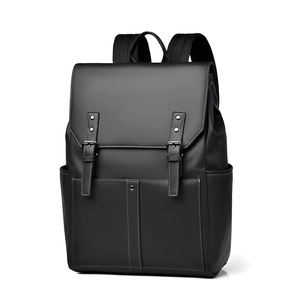 Sac à dos minimaliste en cuir PU noir avec rabat à double boucle pour les affaires et l'école