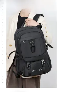 Detail view of large capacity travel backpack featuring an independent bottom shoe compartment