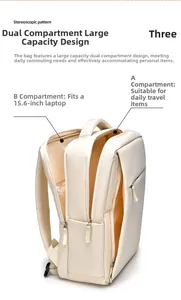 Detail of multi-functional laptop backpack with two compartments for 15.6 inch computers
