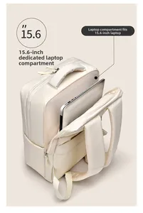 Detail view of the interior compartment fitting a 15.6 inch laptop in a beige business bag