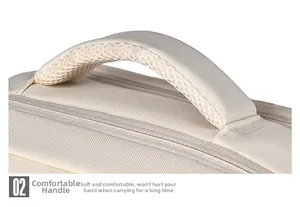 Macro shot of padded mesh top handle for breathable comfort on business laptop backpack