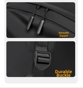 Détails du sac à dos professionnel noir avec doubles fermetures éclair et boucles réglables
