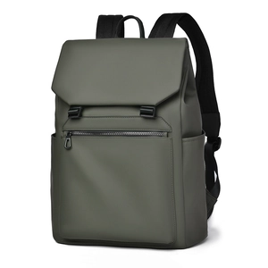 Waterproof olive green business travel backpack with flap top and adjustable buckle