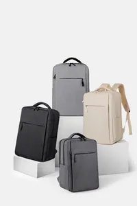 Minimalist urban backpacks in black, grey, and cream with water-resistant fabric details