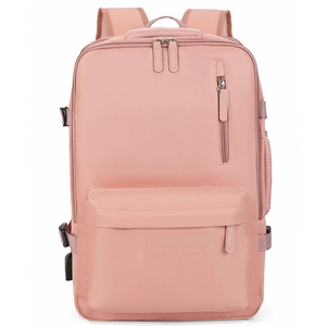 Pink multi-functional waterproof nylon travel backpack with USB port and multiple pockets