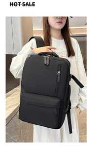 Detailed side view of large travel backpack showing nylon material and side straps