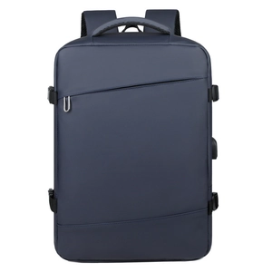 Business laptop backpack in navy blue water-resistant nylon with external USB port