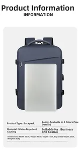 Water-resistant business backpack 35x45x15cm expandable to 20cm thickness for travel