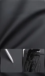 Detail view of water-resistant and scratch-resistant fabric on black laptop backpack
