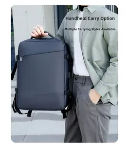 Close-up of business laptop backpack showing the durable top handle and versatile carry options