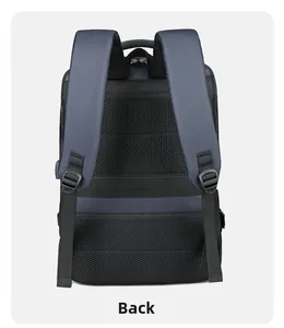 Business laptop backpack back view with breathable mesh padding and luggage strap