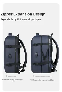 Detail view of the expandable side zipper increasing backpack capacity from 15cm to 20cm