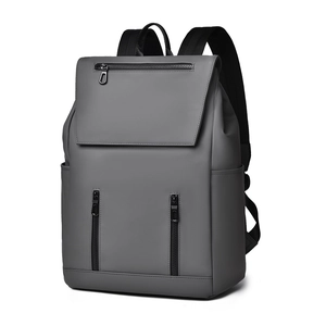 Minimalist grey waterproof business backpack with functional multi-zipper pockets