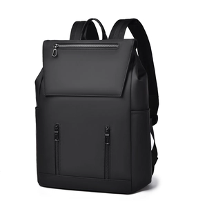 Modern black waterproof leather business backpack with multi-zipper pockets for travel