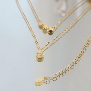 Double-layer 925 sterling silver lucky necklace with engraved Good Luck pendant for women