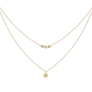 Double-layered 925 silver gold necklace with Good Luck engraved round pendant