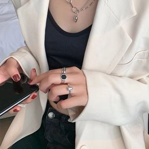 Minimalist S925 sterling silver rings and heart necklace set for women jewelry style