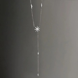 Collier en Y étoile en argent sterling S925 avec pendentif à pompon et zircons