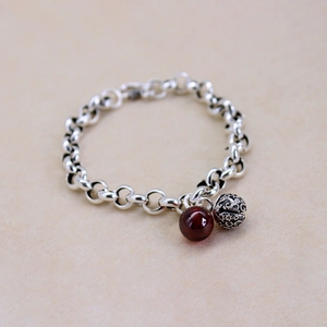 Retro Kupfer Armband Mit Roter Achat Perle Und Hohlem Glockenanhänger Vintage Rundgliederkette Modeschmuck Für Damen