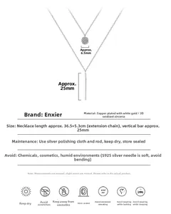 Detailed size chart for silver layered necklace with zircon pendant and metal bar charm
