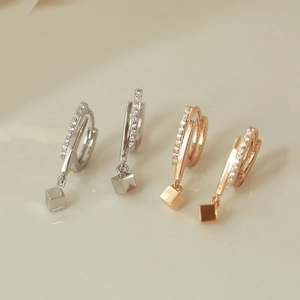 Modern s925 silver square drop earrings with cubic zirconia in silver and rose gold