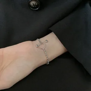 Minimalist S925 sterling silver bead chain bracelet with OT toggle clasp for women