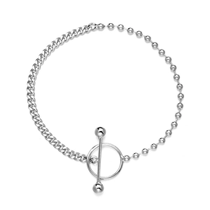 S925 sterling silver beaded bracelet with Cuban chain and OT toggle clasp closure